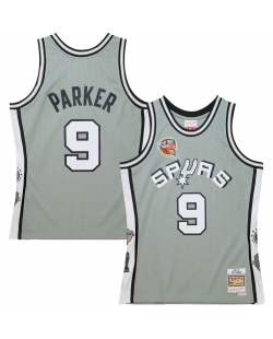 Maillot Swingman rétro unisexe Tony Parker des San Antonio Spurs Mitchell & Ness gris Hall of Fame promotion 2023