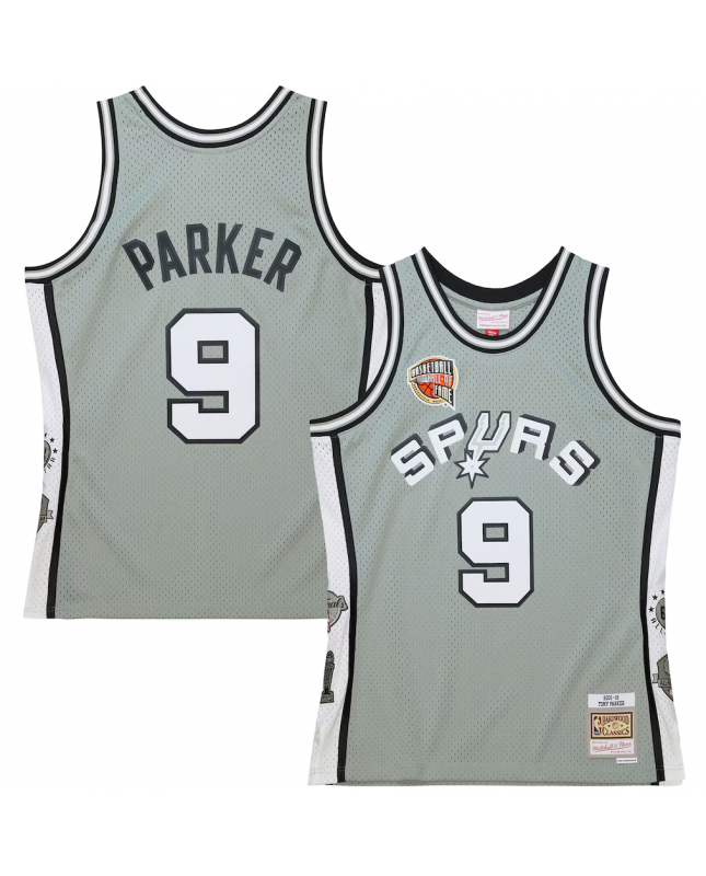 Maillot Swingman rétro unisexe Tony Parker des San Antonio Spurs Mitchell & Ness gris Hall of Fame promotion 2023