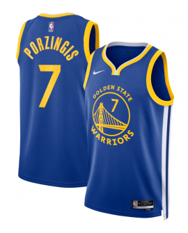 Maillot unisexe des Golden State Warriors avec Kristaps Porziņģis – Nike Royal Swingman – Édition Icon