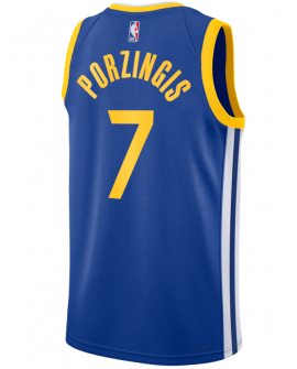 Maillot unisexe des Golden State Warriors avec Kristaps Porziņģis – Nike Royal Swingman – Édition Icon