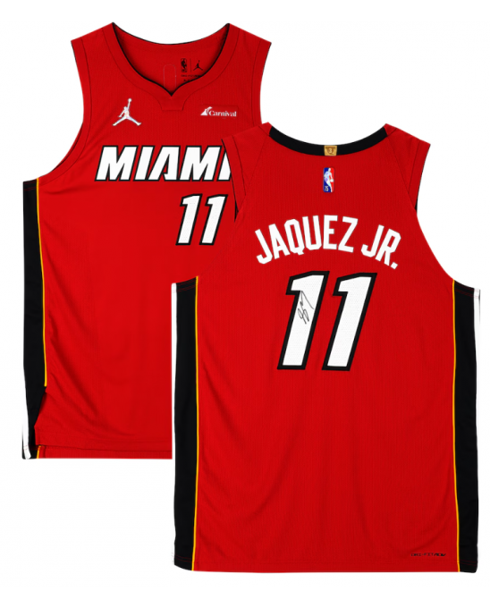 Maillot Authentic rouge « Statement » de la marque Jordan, signé par Jaime Jaquez Jr. des Miami Heat