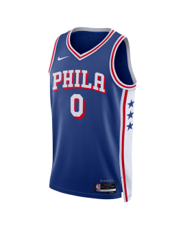 Tyrese Maxey #0 Maillot Icon Bleu des 76ers de Philadelphie
