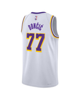 Luka Dončić #77 Maillot blanc de l'association des Lakers de Los Angeles