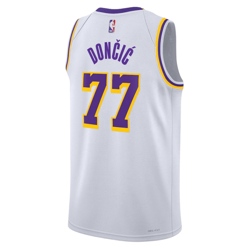 Luka Dončić #77 Maillot blanc de l'association des Lakers de Los Angeles