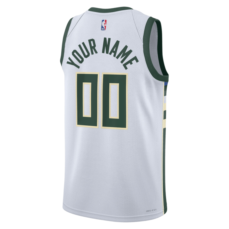 Maillot personnalisé de l'association blanche des Milwaukee Bucks